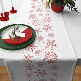 Resim Kar Taneli Kırmızı / Beyaz Yılbaşı Temalı Runner Örtü 