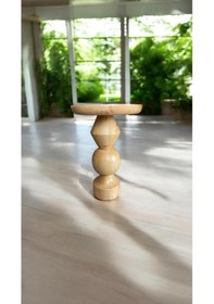 Resim Wood Ahşap Tekli Fitilli Mantar Yan Sehpa Modern Fiskos / Naturel Renk / Zigon Sehpa Vernikli Naturel 