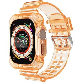 Resim Apple Watch Ultra 49mm Glacier Transparent Tpu Entegre Saat Kemer Turuncu 