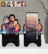Resim Bk Gift Kişiye Özel Aile Karikatürlü Ahşap Biblo Telefon Standı-9 