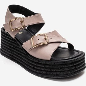 Resim Luvishoes Mırette Buz Hakiki Deri Kadın Dolgu Tabanlı Sandalet Vizon 