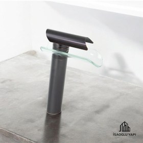 Resim İsaoğlu Yapı Antik Siyah Çanak Lavabo Bataryası Glass Design Yüksek Armatür Çanak Musluk Antik 
