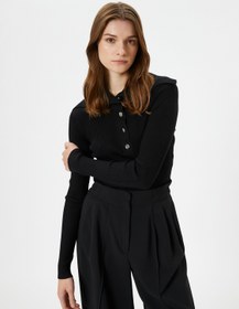 Resim Triko Kazak Geniş Yaka Çıtçıt Düğmeli Fitilli 