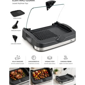 Resim Gazzella Elektrikli Izgara Dumansız Mangal Cam Kapaklı 2400 Watt Ev Tipi Barbekü Izgara 