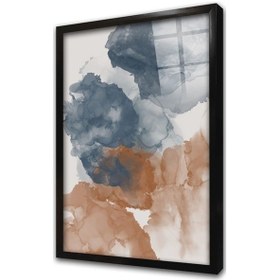 Resim Soyut Mavi Turuncu Çerçeveli Cam Tablo-173445 