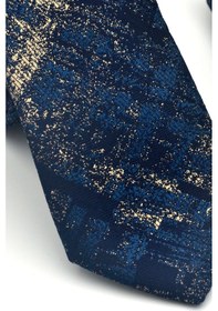 Resim Gaffy Bej Desenli Petrol Mavi Dokuma Kumaş Mendilli Slim Fit Kravat // Sdk-2608-5 Mavi 