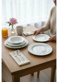 Resim Akayev Porselen Rosey 24 Parça Yemek Takımı Beyaz 
