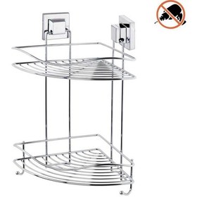Resim Banyo Köşe Rafı Kendinden Yapışkanlı 2 Katlı Kancalı Easyfix Gri 