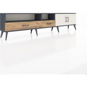 Resim Arges Tv Ünitesi 3 Raflı 2 Çekmeceli 2 Kapaklı 220x30x51 Antrasit-aytaşı/çam Aytası/atlas Çam - Antrasıt 