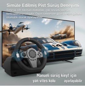 Resim cosmostech GT100V2 Racing Direksiyon Seti – Gerçekçi 270° Dönüş, Vites & Pedal, Ps4, Pc , Xbox ,N.Switch Uyumlu 