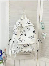 Resim Trendy Graffiti Baskı Kadın Sırt Çantası Rahat Lise Öğrencisi Sırt Çantası Puppy White Single Bag Beyaz 