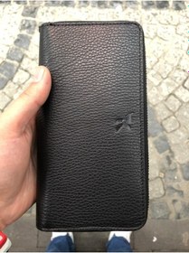 Resim Unisex Siyah Hakiki Deri Telefon Bölmeli Kartlıklı Cüzdan Siyah 