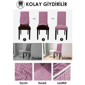 Resim Baklava Desen Sandalye Kılıfı Yıkanabilir Likralı Esnek Lastikli Sandalye Örtü Pembe 
