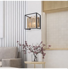 Resim Adran Siyah Eskitme Kristal Taşlı Duvar Lambası Yatak Odası-Yatak Başı-Salon için Aplik Siyah 