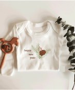 Resim Tuğbababy Yeni Yıl Çam Ağacı Yaprağı Uzun Kol Çıtçıtlı Organik Bebek Body 
