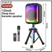 Resim Tastech Mikrofonlu Bluetooth Hoparlör LED Işıklı Taşınabilir Şarjlı Ses Sistemi Tf Kart USB Fm Radyo 1600W 