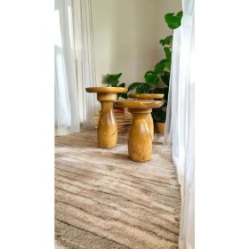 Resim Wood Wooden Ahşap 3lü Set Vazo Model Mantar Yan Sehpa Modern Tütün Renk Fiskos 