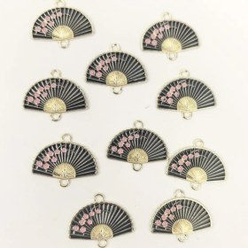 Resim Hightower 10 Adet Siyah Erik Çiçeği Etek Püsküllü Katlanır Yelpaze Kolye Aksesuarı 