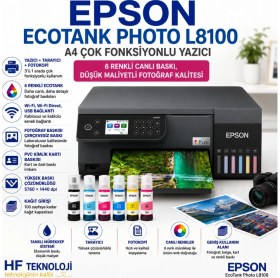 Resim Epson Wi-Fi + Tarayıcı + Fotokopi Renkli Çok Fonksiyonlu Tanklı Mürekkep Püskürtmeli Ecotank L8100 Yazıcı 