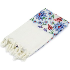 Resim Kırmızı Lale Çini Baskılı Pamuk Bambu Peştemal 