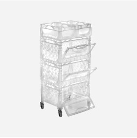 Resim Çok Amaçlı 4 Katlı Tekerlekli Plastik Organizer Raf Şeffaf 