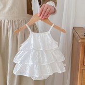 Resim Kız Bebek Yazlık Kolsuz Katlı Pasta Elbise - Hafif Nefes Alabilen Beyaz Katmanlı Fırfırlı Etek, Bebekler & Küçük Çocuklar İçin Günlük Giysi, Sadece Elde Yıkama, Kız Bebek Elbisesi, Kolsuz Bebek Kıyafeti, Şık Bebek Giyim 