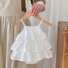 Resim Kız Bebek Yazlık Kolsuz Katlı Pasta Elbise - Hafif Nefes Alabilen Beyaz Katmanlı Fırfırlı Etek, Bebekler & Küçük Çocuklar İçin Günlük Giysi, Sadece Elde Yıkama, Kız Bebek Elbisesi, Kolsuz Bebek Kıyafeti, Şık Bebek Giyim 