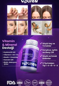 Resim Vipuren Kolajen - Collagen Vip | %100 Saf 5 Tip Kolajen, Ceramide, Elastin + Vitamin & Mineral 3’lü 
