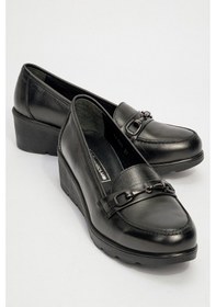 Resim Kadın Dolgu Topuk Comfort Ayakkabı Gerçek Deri Br 44300 Siyah Null Siyah 