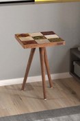 Resim Resmo Treverten Taşlı Doğal Ağaç 32x32cm Ceviz Dekoratif Yan Sehpa Mobilya 