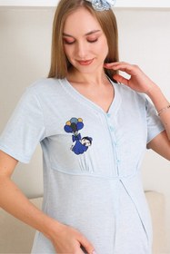 Resim Lohusa Gecelik ve Sabahlıklı Hamile Gecelik / Kısa Kollu, Nakışlı Gecelik ve Desenli Sabahlık Takımı - 2289 - Somon / 2XL / Terlik ve Taç Seti İstemiyorum 