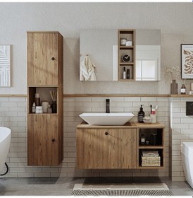 Resim Lotus Lavabolu Mdf 95 Cm Banyo Dolabı + Aynalı Dlp Atlantik Çam 