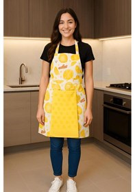 Resim Havlulu Mutfak Önlüğü Pratik Kullanım Önlük Antrasit - Krem 