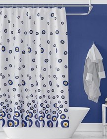 Resim Tropik Home Nazar Boncuğu Banyo Perdesi, 180x200cm Duş Perdesi-Tek Kanat Banyo Duş Perdesi- C Halka Hediyeli 