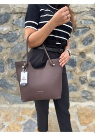 Resim Just Polo Günlük Kombinlere Uygun Kadın Yeni Sezon Yumuşak Deri Lüks El Çantası Shopper Kahverengi 