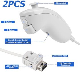 Resim 2'li paket Nunchuk Controller Wii için: Remote Nunchuk Jostick Game Controller uyumlu, Nunchuck kumanda Joystick, yedek kumanda uyumlu, Nintendo Wii ve Wii U konsolu için Nunchuck denetleyici 