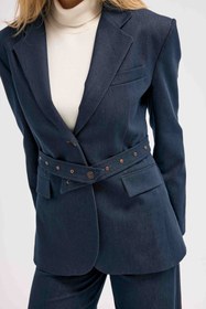 Resim Lacivert Kemerli Blazer Ceket - 40 / Lacivert 