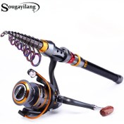 Resim Sougayilang Taşınabilir Teleskopik Olta & 11BB Spinning Makara Kombosu, 1.8-3.6m, Siyah Karbon Fiber Kırmızı/Altın Vurgularla - Seyahat için İdeal, Orta Hareket, Seyahat Olta 