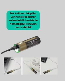 Resim Techmrt Yüksek Performanslı Aa Usb Şarjlı Lityum Pil 1.5v Sabit Güç 2 Li Paket 