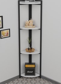 Resim CMKStore Metal Köşe Raf 4 Katlı Dekoratif Üçgen Raf Beyaz 