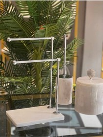 Resim AFİLİYOL Luxury Mermer Ayaklı Metal Banyo Ve Mutfak El Havluluk Ve Kağıt Havluluk Standı 