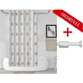 Resim Kare Desenli Boru Hediyeli Banyo Perdesi Çok Renkli 