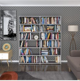 Resim Kenzlife Kitaplık Süper Ga 180 160 19 Gri 6 Katlı 2 Bölme Çift Bölme Opsiyonlu Ofis Mutfak Banyo Dolabı Arkalıksız Çok Renkli 