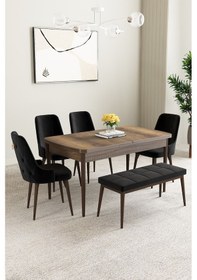 Resim Clara Barok Desen 80x132 Açılabilir Yemek Odası Takımı 6 Adet Sandalye Siyah 