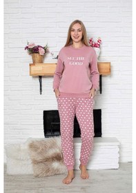 Resim Guava Kadın Bisiklet Yaka Bilek Manşet/lastikli 2 İplik Cepli Kışlık Jogger Eşofman Pijama Takımı Homewear Pembe 