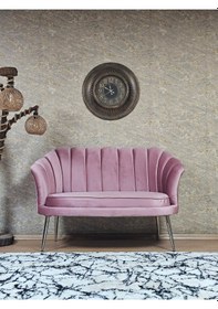 Resim Zafir İkili İstiridye Krom Kaplama Sivriltme Ayak Çay Seti Koltuk İkili Berjer , İkili Berjer Koltuk Pembe 