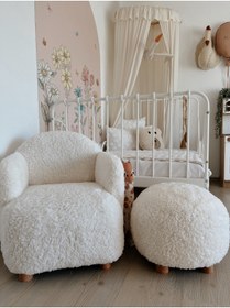 Resim Breda Home Concept Teddy Ahşap Ayaklı Çocuk Bebek Koltuğu Sandalyesi Ve Pufu 