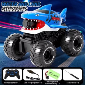 Resim Shark Amphibious Racing Car Mavi - Uzaktan Kumandalı Su Atan Saatli Köpek Balığı - Saat Kontröllü 