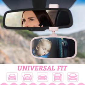 Resim Bebek Araba Dikiz Aynası, Pembe, 360° Döndürülebilir, Yaylı Klipsli 