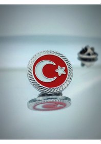 Resim Yörük Tasarım Türk Bayrağı Fasetli Yaka Rozeti Gümüş 